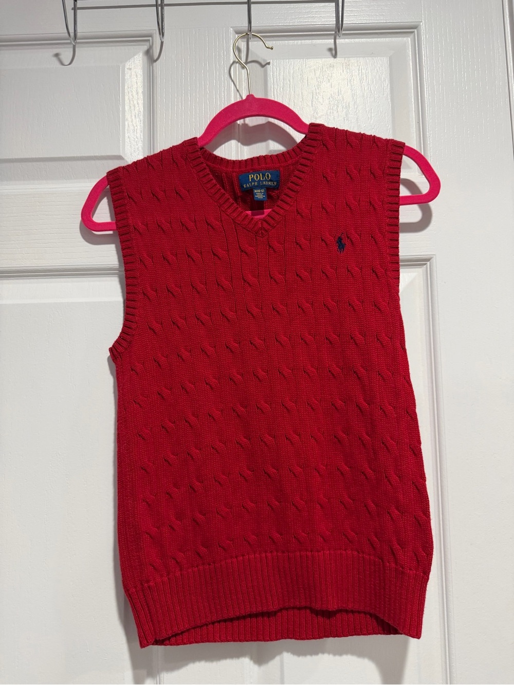 Polo by Ralph Lauren Bright Red Cable-Knit V-Neck Sweater Vest